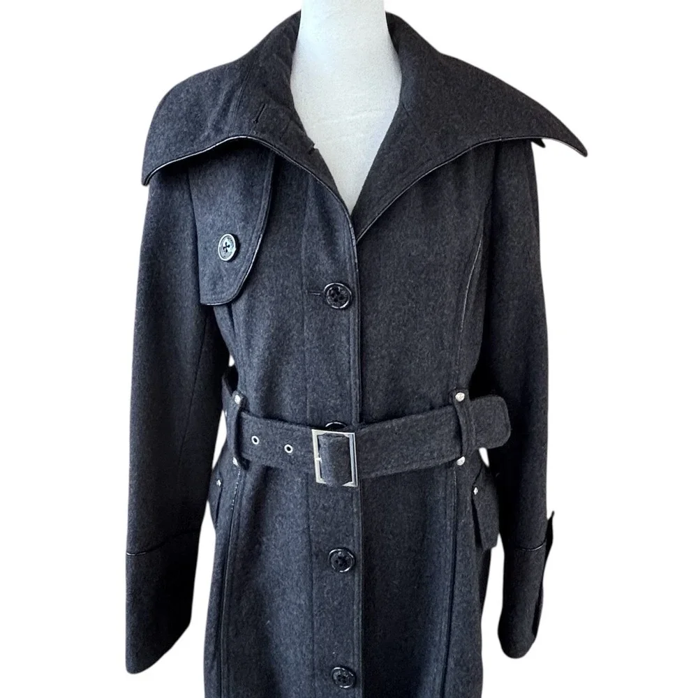 Miss Sixty M60 Wool Blend Double Breasted Peacoat Trenchcoat Dark Grey Womens‎ M